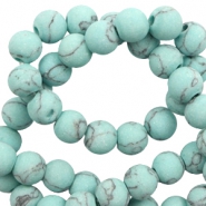 Naturstein Perlen Calcit 6mm matt mit Marble look Turquoise blue