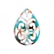 Resin Anhänger Tropfen Barock 37x26mm Turquoise-braun