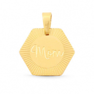 Stainless Steel - Rostfrei Stahl Anh&auml;nger Hexagon "mom" Mix&Match Gold