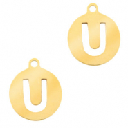 Stainless Steel - Rostfrei Stahl Anh&auml;nger 10mm Initial coin U Gold