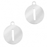 Stainless Steel - Rostfreiem Stahl Anh&auml;nger rund 10mm Initial coin I Silber