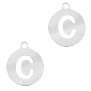 Stainless Steel - Rostfreiem Stahl Anh&auml;nger rund 10mm Initial coin C Silber