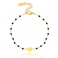 Armb&auml;nder aus Stainless Steel - Rostfreiem Stahl Heart Gold-schwarz
