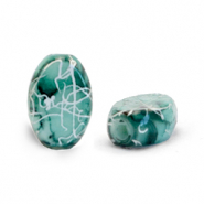 Glasperlen Oval 8x11mm Adriatic blue-silverline