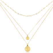 Ketten aus Stainless Steel - Rostfreiem Stahl 3 Layer Coin & Pearl Gold