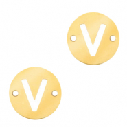 Stainless Steel - Rostfreiem Stahl Anh&auml;nger Zwischenst&uuml;ck rund 10mm Initial coin V Gold