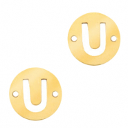 Stainless Steel - Rostfreiem Stahl Anh&auml;nger Zwischenst&uuml;ck rund 10mm Initial coin U Gold