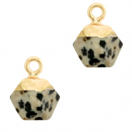 Naturstein Anhänger Dalmatiner Jaspis Hexagon Greige-gold