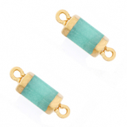 Naturstein Anhänger Zwischenstück Hexagon Icy turquoise blue-gold