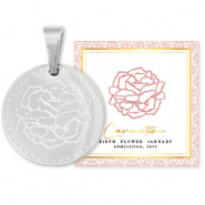 Mix & Match Anh&auml;nger aus Stainless Steel - Rostfreiem Stahl 15mm Birth flower January-Carnation Silber