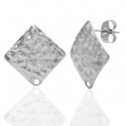 Ohrringe aus Stainless Steel - Rostfreiem Stahl Ohrstecker Quadrat geh&auml;mmert mit &Ouml;se Silber