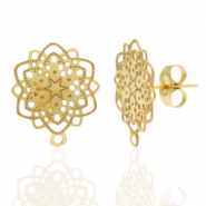 Ohrringe aus Stainless Steel - Rostfreiem Stahl Ohrstecker Bohemian Blume mit Öse Gold