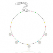 Fusskettchen aus Stainless Steel - Rostfreiem Stahl Regenbogen M&uuml;nzen Silber-Multicolour