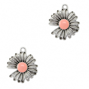 Metall Anh&auml;nger DQ G&auml;nsebl&uuml;mchen Antik silber-pink (Nickelfrei)