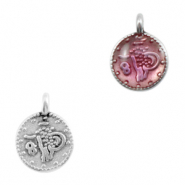 Metall Anh&auml;nger DQ religi&ouml;se M&uuml;nze Antik silber-pink transparent (Nickelfrei)