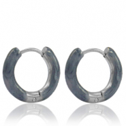 Ohrringe aus Stainless Steel - Rostfreiem Stahl Creolen Enamel 16mm Blue grey-silver