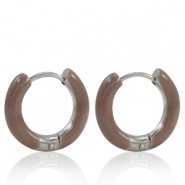 Ohrringe aus Stainless Steel - Rostfreiem Stahl Creolen Enamel 16mm Rosewood brown-silver