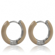 Ohrringe aus Stainless Steel - Rostfreiem Stahl Creolen Enamel 16mm Beige brown-silver