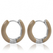 Ohrringe aus Stainless Steel - Rostfreiem Stahl Creolen Enamel 16mm Smokey beige-silver