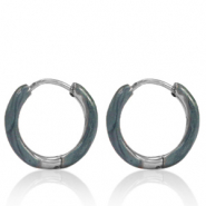 Ohrringe aus Stainless Steel - Rostfreiem Stahl Creolen Enamel 14mm Blue grey-silver