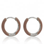 Ohrringe aus Stainless Steel - Rostfreiem Stahl Creolen Enamel 14mm Rosewood brown-silver