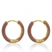 Ohrringe aus Stainless Steel - Rostfreiem Stahl Creolen Enamel 14mm Russet brown-gold