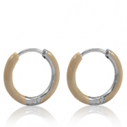 Ohrringe aus Stainless Steel - Rostfreiem Stahl Creolen Enamel 14mm Beige brown-silver