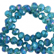 Top Glas Facett Perlen 6x4 mm rondellen Pacific blue-AB coating