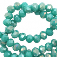 Top Glas Facett Perlen 4x3mm rondellen Teal green-diamond coating