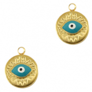 Stainless Steel - Rostfrei Stahl Anhänger Auge der Vorsehung Enamel Gold-turquoise