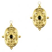 Stainless Steel - Rostfrei Stahl Anh&auml;nger Oval Enamel Gold-black