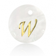 Muschel Anhänger Süßwasserperlmutt Buchstaben W Gold-white (Naturliche Farbe Muschel)