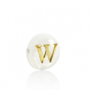 Muschel-Perlen Süßwasserperlmutt Buchstaben W Gold-white (Naturliche Farbe Muschel)