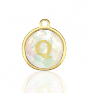 Stainless Steel - Rostfrei Stahl Anhänger 12mm shell initial Q White (Naturliche Farbe Muschel)-gold