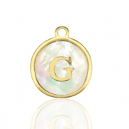 Stainless Steel - Rostfrei Stahl Anhänger 12mm shell initial G White (Naturliche Farbe Muschel)-gold