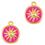 Metall Anhänger DQ Sonne Gold-neon fuchsia pink (nikkelvrij)