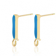 Metall Zubeh&ouml;r DQ Ohrstecker Bar Gold-petrol blue (Nickelfrei)