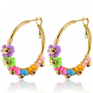 Ohrringe aus Stainless Steel - Rostfreiem Stahl Creolen Blume 35mm Gold-multicolour