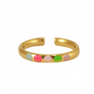 Ringe aus Stainless Steel - Rostfreiem Stahl Enamel Smiley Neon multicolour-gold