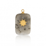 Stainless Steel - Rostfrei Stahl Anhänger Rectangle Sun Gold-grey