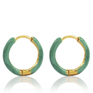 Ohrringe aus Stainless Steel - Rostfreiem Stahl Creolen Enamel 17mm Persian green-gold