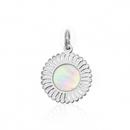 Stainless Steel - Rostfrei Stahl Anh&auml;nger Muschel Salzwasserperlmutt 12mm Silver-white (Naturliche Farbe Muschel)