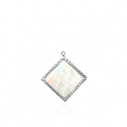 Stainless Steel - Rostfrei Stahl Anh&auml;nger Muschel Salzwasserperlmutt Rhombus Silver-white (Naturliche Farbe Muschel)