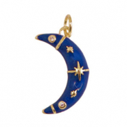 Brass TQ Metall Anh&auml;nger Mond Enamel Gold-blue