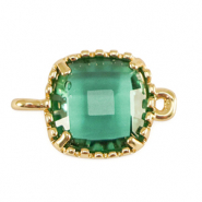 Kristallglas Zwischenst&uuml;cke Viereck Emerald green-gold