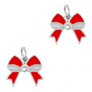 Stainless Steel - Rostfrei Stahl Anh&auml;nger Schleife Silver-red