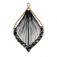 Geh&auml;kelte Anh&auml;nger mit Makramee Band und Facettperlen Tropfen Gold-metallic black