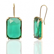 Ohrringe / Ohrstecker aus Kristallglas Rechteck Green-gold