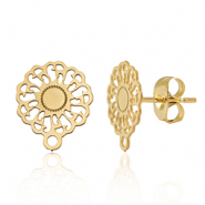 Stainless Steel - Rostfrei Stahl Schmuckzubeh&ouml;r Ohrringe / Ohrstecker 14mm Blume mit &Ouml;se Gold