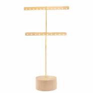 Schmuckdisplay Ohrringe T-Form mit Holz St&auml;nder Natural-gold